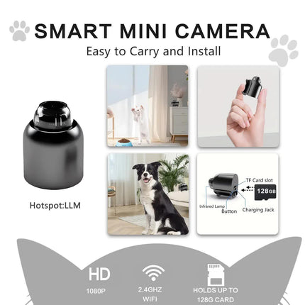 3pcs Mini Wireless Surveillance Camera with 2.4G WiFi, HD 1080P, Supports 64GB Cards, Night Vision, Audio, USB Power, Remote View, Wide-angle, Easy To Carry, for Home, Pet, Bedroom, Black Fridays.（Optional monitoring card set）.