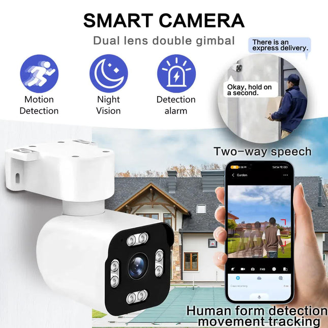 3MPSecurity Cameras for Home, 2.4G Wifi House Surveillance Cameras with Audio And Video, Security Cameras Wireless Outdoor with PTZ And Motion Detection, Wired Outdoor Security Camera Support Color Night Vision, SD Card Video Recording.