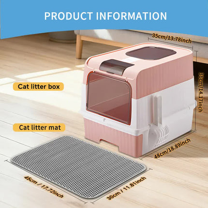 Huge Cat Litter Box Bundle with Free Litter Mat & Scoop,Drawer Type Enclosed Potty, Anti-Splashing Cat Toilet Cleaning Kit for Big Cats.