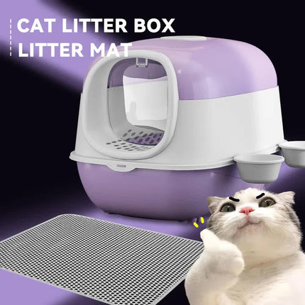 Large Cat Litter Box Set with Free Litter Mat & Scoop, Enclosed Front Entry Anti-Splashing Anti-Tracking Cat Toilet, Deodorant Cat Potty for Big Cats.