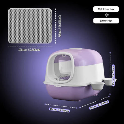 Large Cat Litter Box Set with Free Litter Mat & Scoop, Enclosed Front Entry Anti-Splashing Anti-Tracking Cat Toilet, Deodorant Cat Potty for Big Cats.