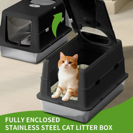 Huge 56cm Cat Litter Box Bundle with Free Pet Comb & 80 Wipes, Hooded Enclosed Potty with Drawer, Anti-Splashing Cat Toilet Cleaning Kit for Big Cats.