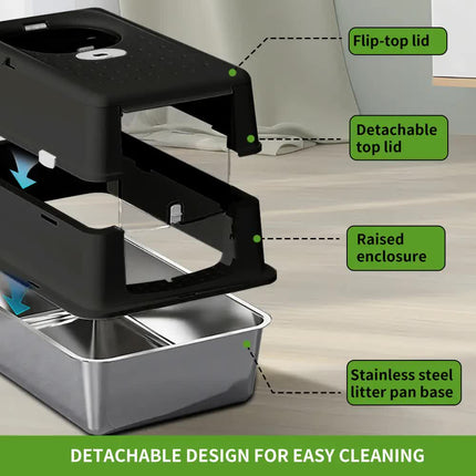 Huge 56cm Cat Litter Box Bundle with Free Pet Comb & 80 Wipes, Hooded Enclosed Potty with Drawer, Anti-Splashing Cat Toilet Cleaning Kit for Big Cats.
