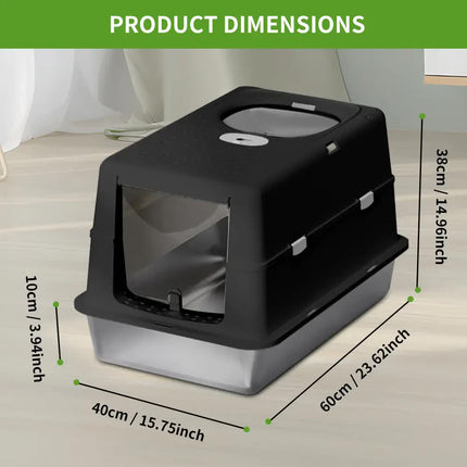 Huge 56cm Cat Litter Box Bundle with Free Pet Comb & 80 Wipes, Hooded Enclosed Potty with Drawer, Anti-Splashing Cat Toilet Cleaning Kit for Big Cats.