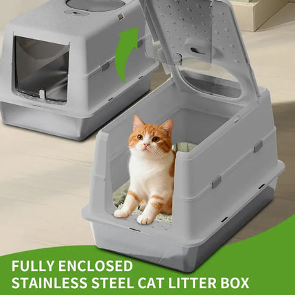 Huge 56cm Cat Litter Box Bundle with Free Pet Comb & 80 Wipes, Hooded Enclosed Potty with Drawer, Anti-Splashing Cat Toilet Cleaning Kit for Big Cats.