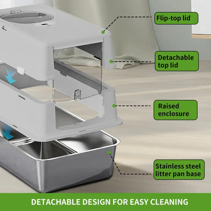 Huge 56cm Cat Litter Box Bundle with Free Pet Comb & 80 Wipes, Hooded Enclosed Potty with Drawer, Anti-Splashing Cat Toilet Cleaning Kit for Big Cats.