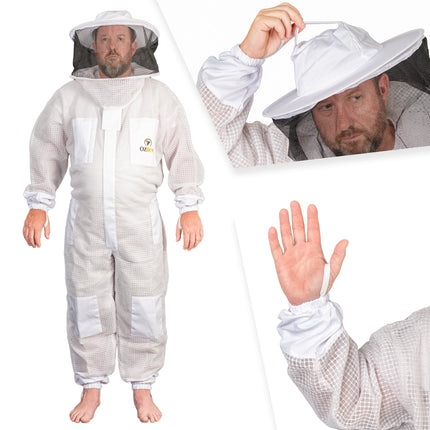 Beekeeping Bee Full Suit 3 Layer Mesh Ultra Cool Ventilated Round Head Beekeeping Protective Gear SIZE M.