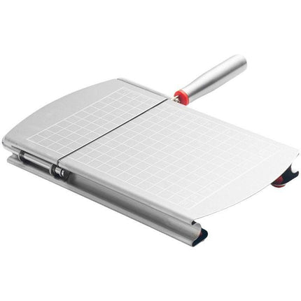 A stainless steel cheese slicer with scales-With scale.