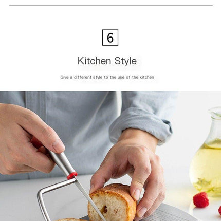 A stainless steel cheese slicer with scales-With scale.
