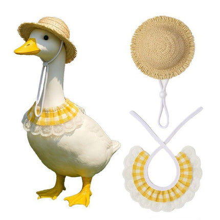 Straw Hat And Yellow Lace Bib.