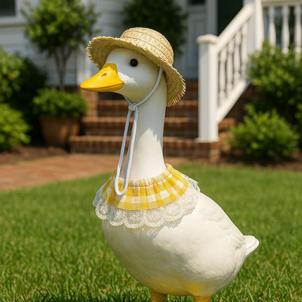 Straw Hat And Yellow Lace Bib.