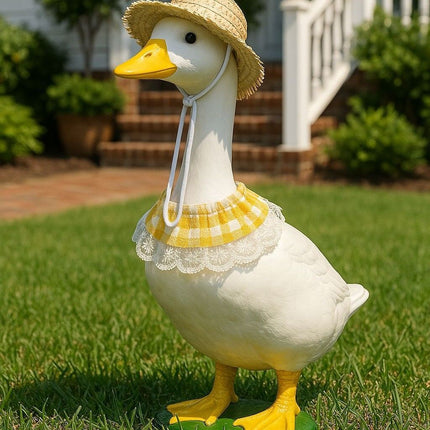 Straw Hat And Yellow Lace Bib.