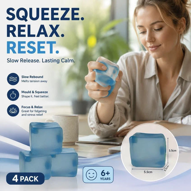 Relaxing 5.5cm Solid Blue Ice Cube Squishy 4 Pack