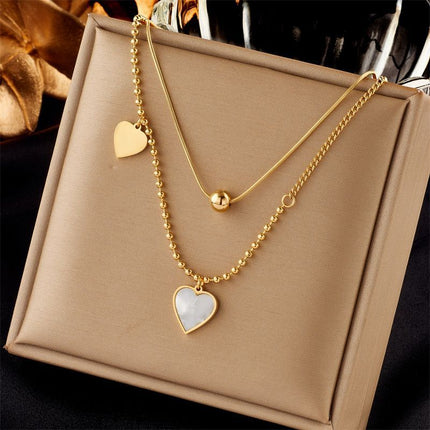 Classic Vintage Stackable Double Necklace, Simple Minimal Gold Plated Stainless Steel Wearable Accessory