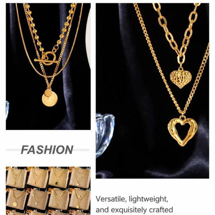 Classic Vintage Stackable Double Necklace, Simple Minimal Gold Plated Stainless Steel Wearable Accessory