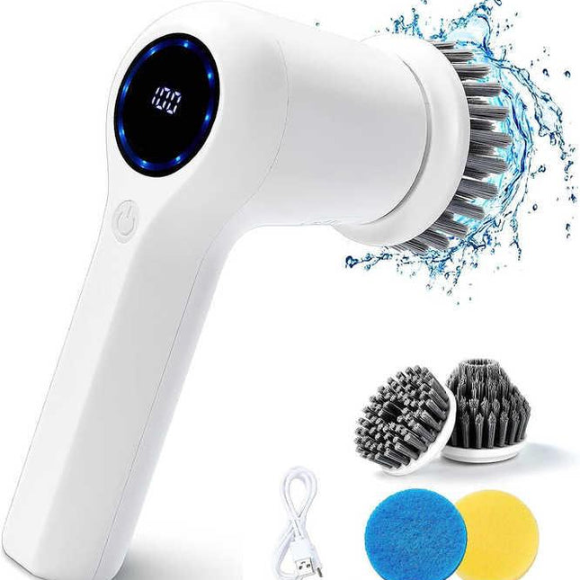 Cordless Electric cleaning brush spin scrubber with 4 replaceable heads for kitchen & bathroom.