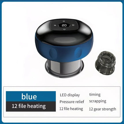 Blue Smart Cupping Massager: Wireless & Portable/One-Button Pressure Release/12-Level Red Light Heat Therapy, Detachable & Easy to Clean, Full-Body Applicable for Circulation Boost, Revitalize Your Body and Mind at Home or On the Go.