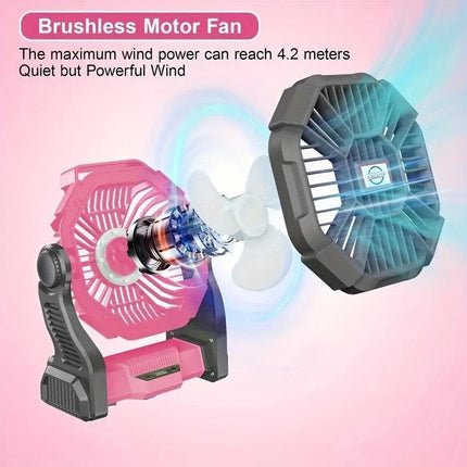 2-in-1 Portable Fan & Light, Quiet & Cool for Outdoor Use  black.
