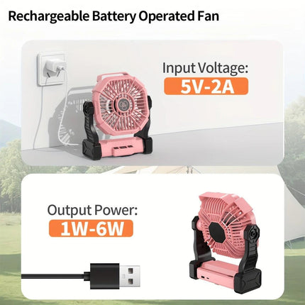 2-in-1 Portable Fan & Light, Quiet & Cool for Outdoor Use  black.