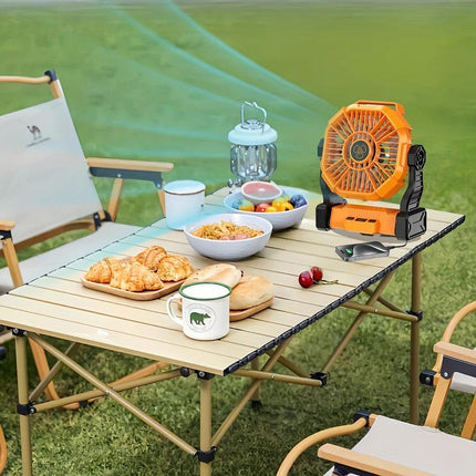 GREEN 2-in-1 Portable Fan & Light, Quiet & Cool for Outdoor Use.