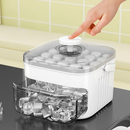 1PC Refrigerator Ice Cube Mold, Manual Press Two-Layer Design, Large Capacity Food-Grade PP Material, Suitable for Refrigerator Ice Making – Essential Kitchen Tool, 50-Cavity Ice Tray with Container, Practical Household Drink Ice Organizer.WHITE.