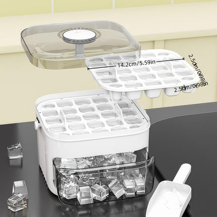 1PC Refrigerator Ice Cube Mold, Manual Press Two-Layer Design, Large Capacity Food-Grade PP Material, Suitable for Refrigerator Ice Making – Essential Kitchen Tool, 50-Cavity Ice Tray with Container, Practical Household Drink Ice Organizer.WHITE.