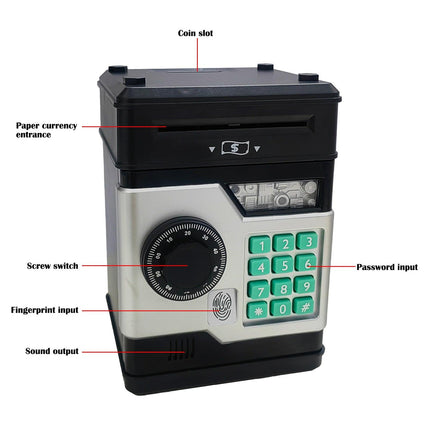 Children's Password Piggy Bank, Dual Lock,BLUE  Automatic Bill Intake, Develops Savings Habit, Multiple Colors Available, Battery Not Included.