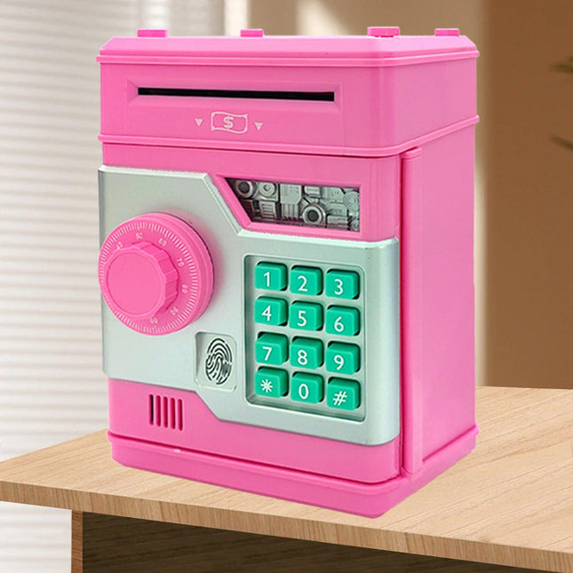PINK Children's Password Piggy Bank, Dual Lock, Automatic Bill Intake, Develops Savings Habit, Multiple Colors Available, Battery Not Included.