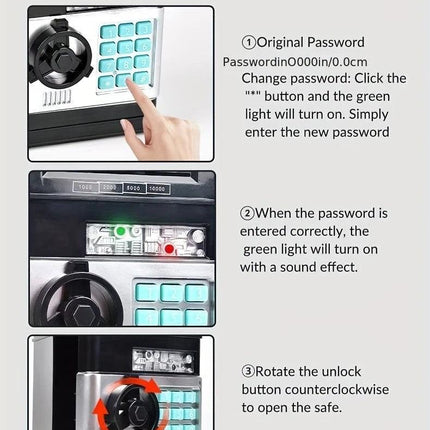 Children's Password Piggy Bank, Stores Coins & Paper Money, Auto Roll-Up, Sound & Light Interaction, Fosters Good Savings Habits. Battery Not Included.BLUE.