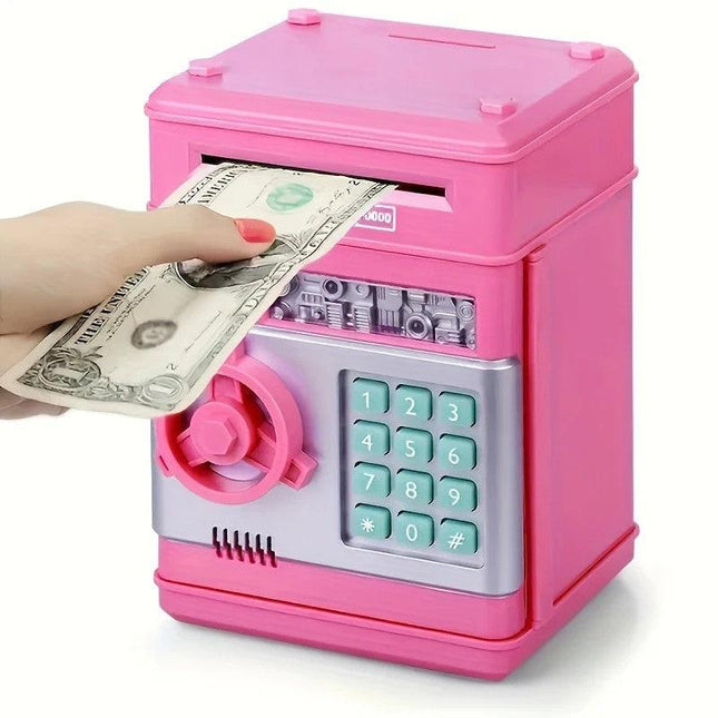PINK Children's Password Piggy Bank, Stores Coins & Paper Money, Auto Roll-Up, Sound & Light Interaction, Fosters Good Savings Habits. Battery Not Included.