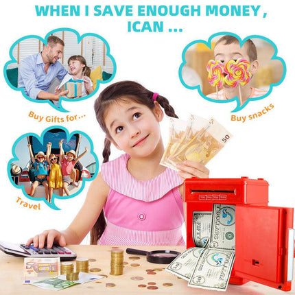 PINK Children's Password Piggy Bank, Stores Coins & Paper Money, Auto Roll-Up, Sound & Light Interaction, Fosters Good Savings Habits. Battery Not Included.
