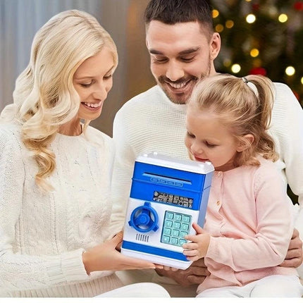 BLACK Children's Password Piggy Bank, Stores Coins & Paper Money, Auto Roll-Up, Sound & Light Interaction, Fosters Good Savings Habits. Battery Not Included.
