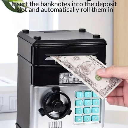 BLACK Children's Password Piggy Bank, Stores Coins & Paper Money, Auto Roll-Up, Sound & Light Interaction, Fosters Good Savings Habits. Battery Not Included.