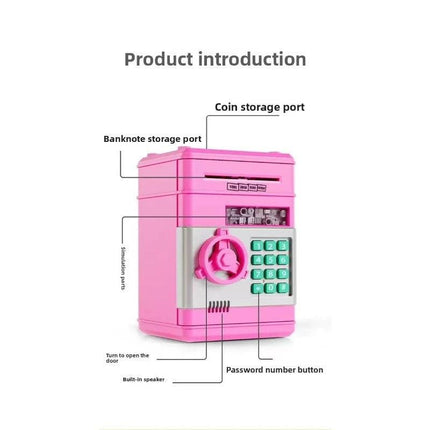 BLACK Children's Password Piggy Bank, Stores Coins & Paper Money, Auto Roll-Up, Sound & Light Interaction, Fosters Good Savings Habits. Battery Not Included.