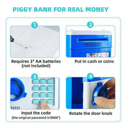BLACK Children's Password Piggy Bank, Stores Coins & Paper Money, Auto Roll-Up, Sound & Light Interaction, Fosters Good Savings Habits. Battery Not Included.