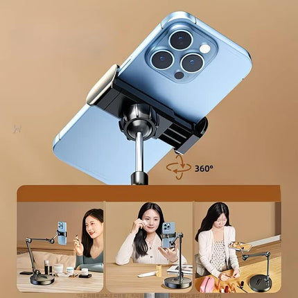 Robust and Adjustable Carbon Steel Phone Holder – Features a 360° Rotating Flexible Long Arm, Durable Carbon Steel Cantilever Base, Perfect for Watching TV Shows, Live Streaming, and Taking Selfies [Black].