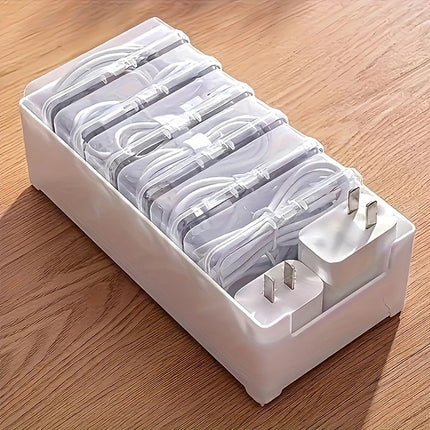 Transparent cable organizer, 7 small + 1 large combo design. Lightweight and durable, stores data cables and chargers, keeps desktop tidy. Ideal storage solution for both home and office..