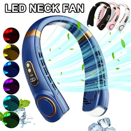 New Neck Hanging Fan Portable Mini USB Fan Personal Cooling Turbine Small Charging Quiet Lazy-Friendly.BLUE.