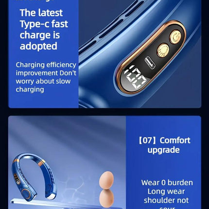 New Neck Hanging Fan Portable Mini USB Fan Personal Cooling Turbine Small Charging Quiet Lazy-Friendly.Black.
