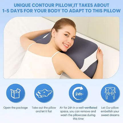 Dark grey  Ergonomic Memory Foam Butterfly Neck Pillow, C-shaped/Dual Height Adjustable, with Transparent Lid Support – for Side Sleeping, Back Sleeping, and Pillow-Assisted Sleep, Ideal for Travel and Bed Use.