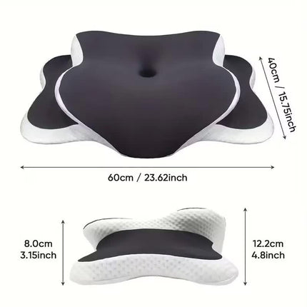 Dark grey  Ergonomic Memory Foam Butterfly Neck Pillow, C-shaped/Dual Height Adjustable, with Transparent Lid Support – for Side Sleeping, Back Sleeping, and Pillow-Assisted Sleep, Ideal for Travel and Bed Use.