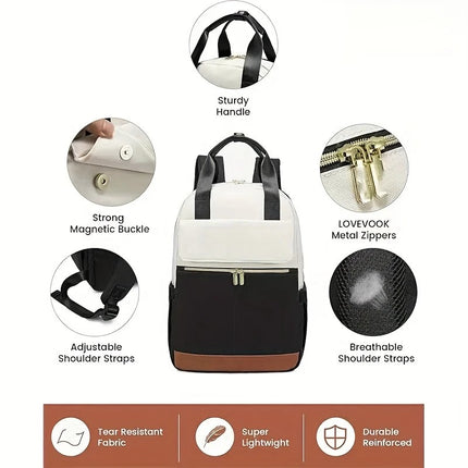 White with black Korean-style Fashion Compact Backpack, Multi-functional & Large Capacity, Lightweight & Easy to Carry, Fits Daily Commute, Lunch Outings, and Short Trips..