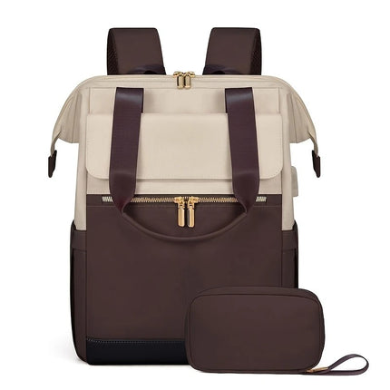 White with black Korean-style Fashion Compact Backpack, Multi-functional & Large Capacity, Lightweight & Easy to Carry, Fits Daily Commute, Lunch Outings, and Short Trips..