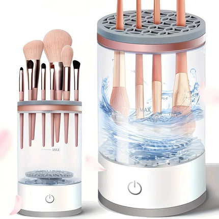 Makeup brush cleaning and drying machine, equipped with a rapid drying system and compact design, suitable for home use and travel. It is an ideal gift for women and for beauty tool care..