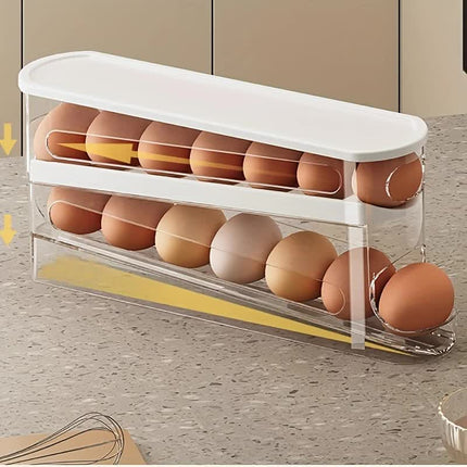 2pcs Automatic Replenishing Egg Box: Refrigerator Storage Essential, Space - saving and Easy to Access.