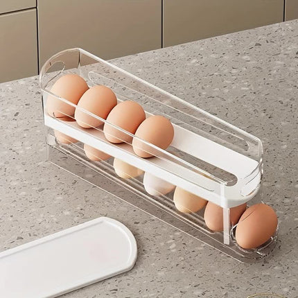 2pcs Automatic Replenishing Egg Box: Refrigerator Storage Essential, Space - saving and Easy to Access.