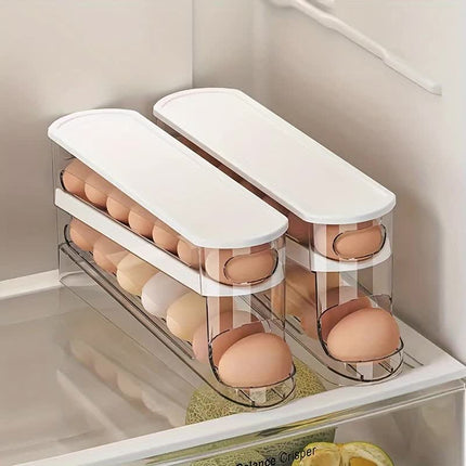 2pcs Automatic Replenishing Egg Box: Refrigerator Storage Essential, Space - saving and Easy to Access.