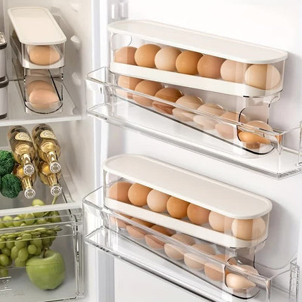 2pcs Automatic Replenishing Egg Box: Refrigerator Storage Essential, Space - saving and Easy to Access.