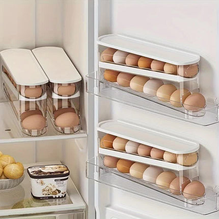 2pcs Automatic Replenishing Egg Box: Refrigerator Storage Essential, Space - saving and Easy to Access.