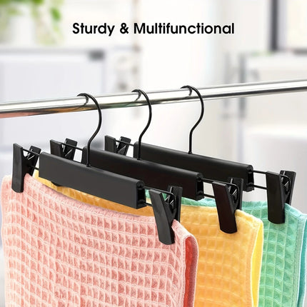 10pcs Super Anti-Slip Pants Hangers with Clips, Thickened Plastic Dual-Use Skirt/Pants Hangers, Seamless Anti-Mark Home Drying Racks, Wardrobe Organizer Essential..
